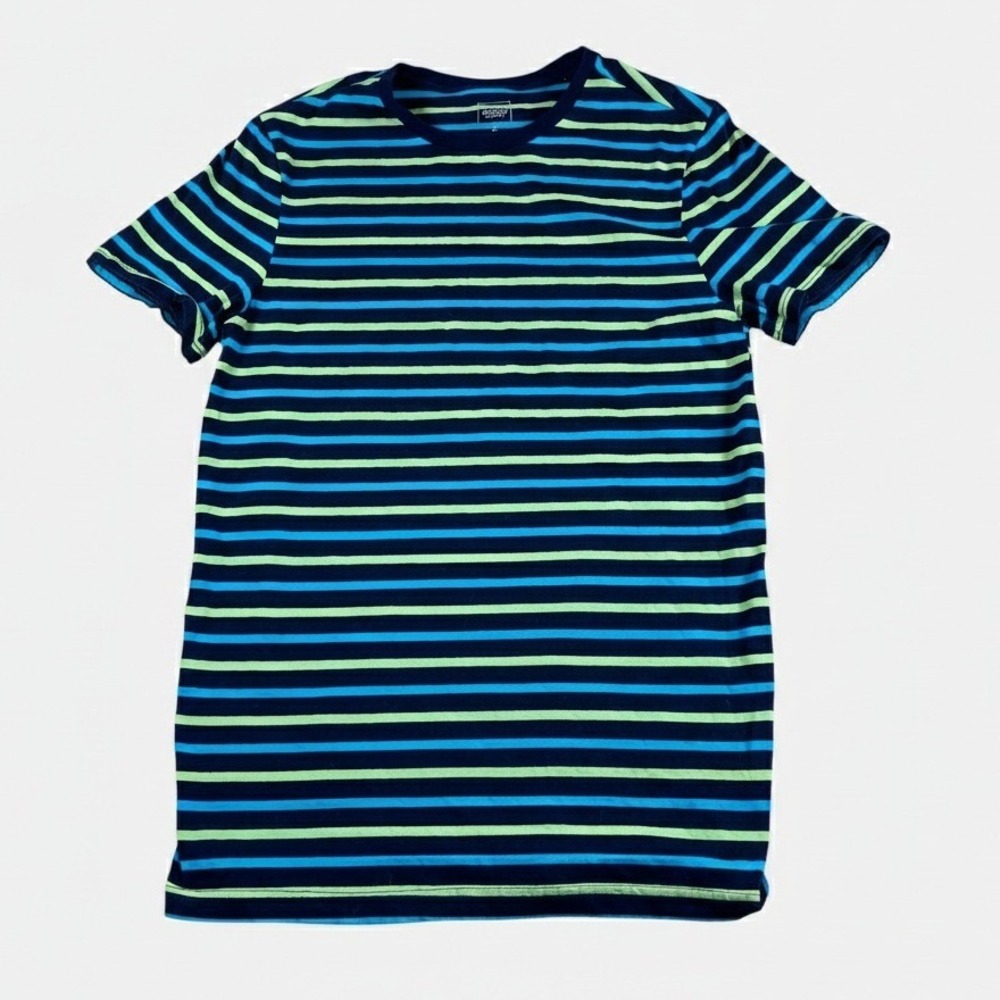 Mossimo Supply Co Mens Size Small Blue Green Striped Short Sleeve T-Shirt Casual